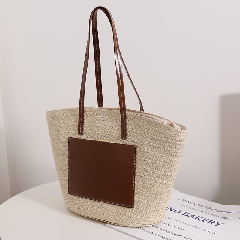 One Shoulder Portable Large Capacity Tote Woven Bag