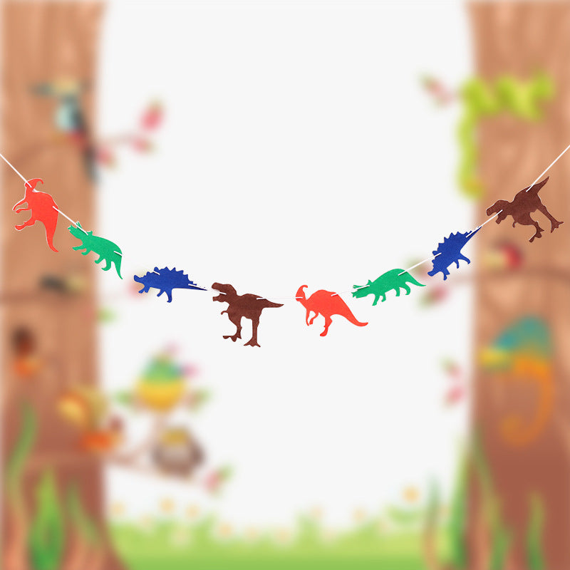 Dinosaur Theme Decoration Woven Fabric Pull Flag Birthday Party Layout
