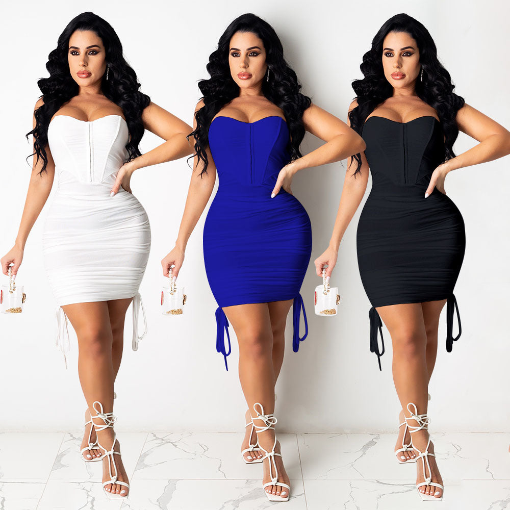 Pleated Ladies Wrap Hip Skirt Wrap Party Dress