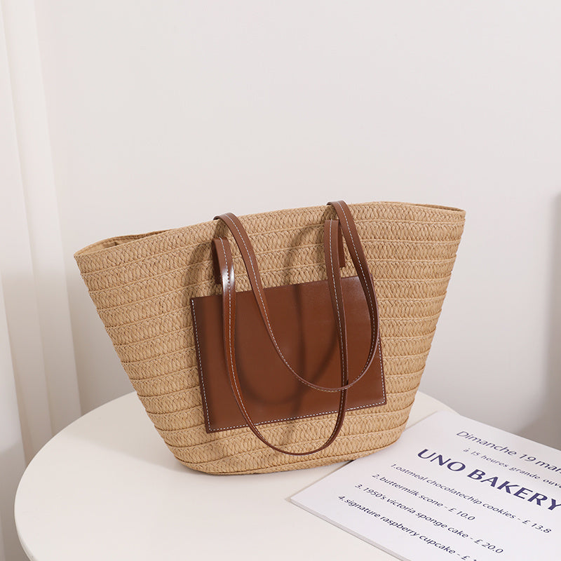 One Shoulder Portable Large Capacity Tote Woven Bag