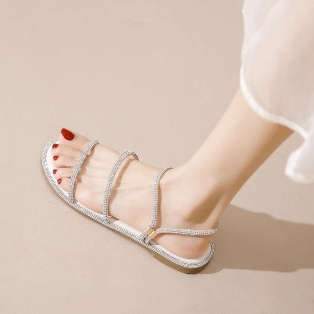 Of Shoes Uses Casual Fashion Outerwear Flat Bottom Rhinestone Sandals