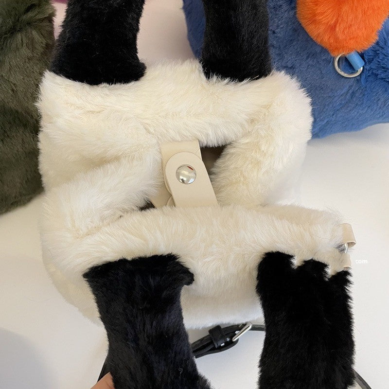 Handbag With Contrasting Color Imitation Rabbit Hair Plush