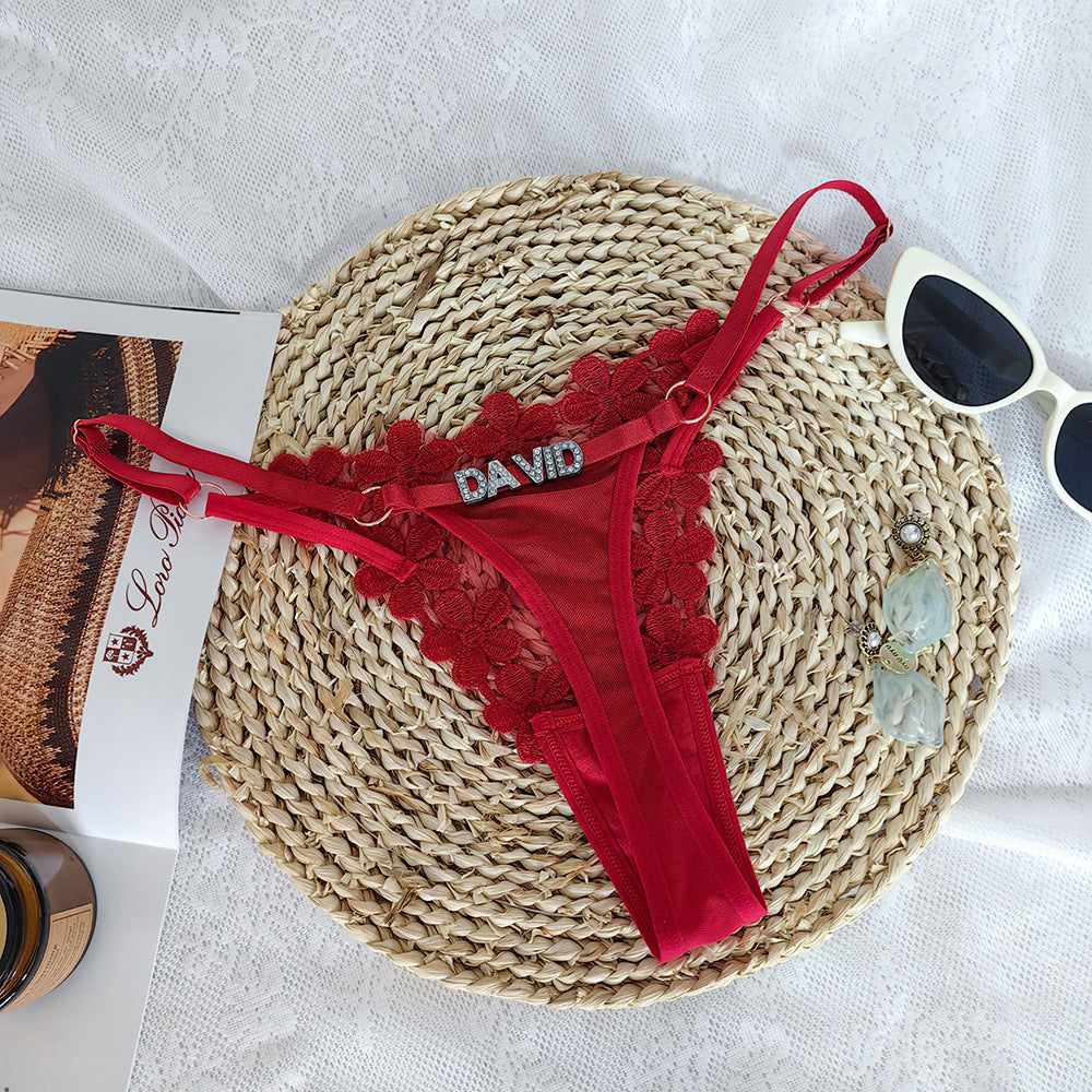 European And American Girls Sweet Embroidery Princess Mesh T-back And Breathable Adjustable Thin Band T-shaped Panties