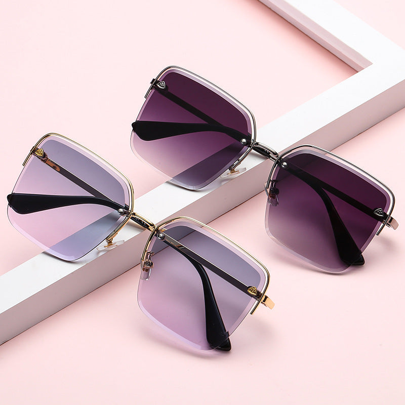 Personality Sunglasses Summer Half Metal Frame Two-color Gradient PC Lens Fashion Glasses