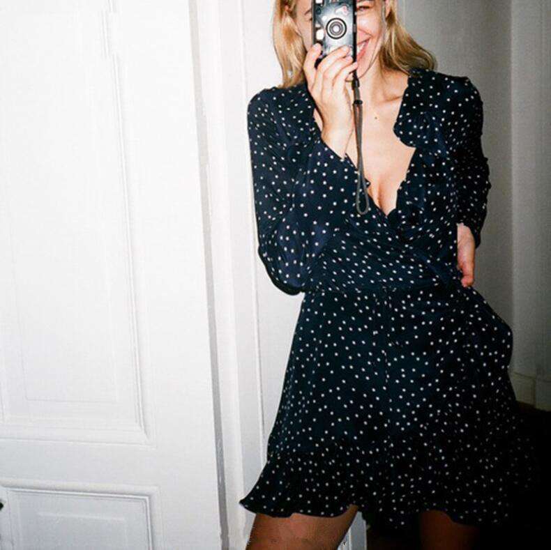 Printed Ruffled Wrap Breast Dress
