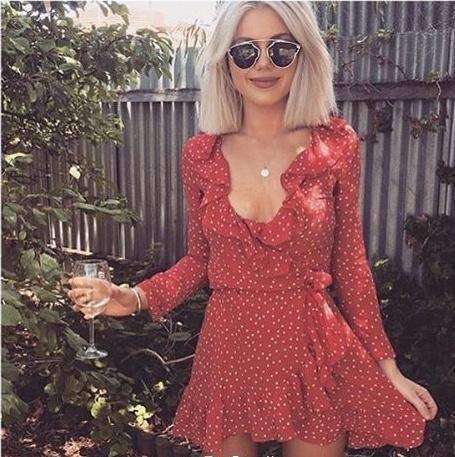 Printed Ruffled Wrap Breast Dress