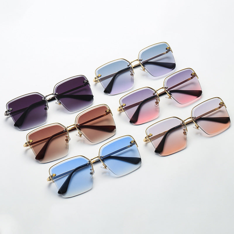 Personality Sunglasses Summer Half Metal Frame Two-color Gradient PC Lens Fashion Glasses