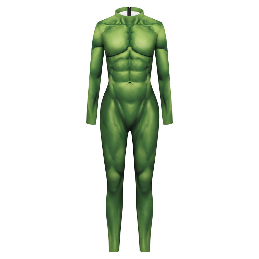 Cosplay Costume Muscle 3D Printing Male Long Sleeve Halloween Carnival Jumpsuits