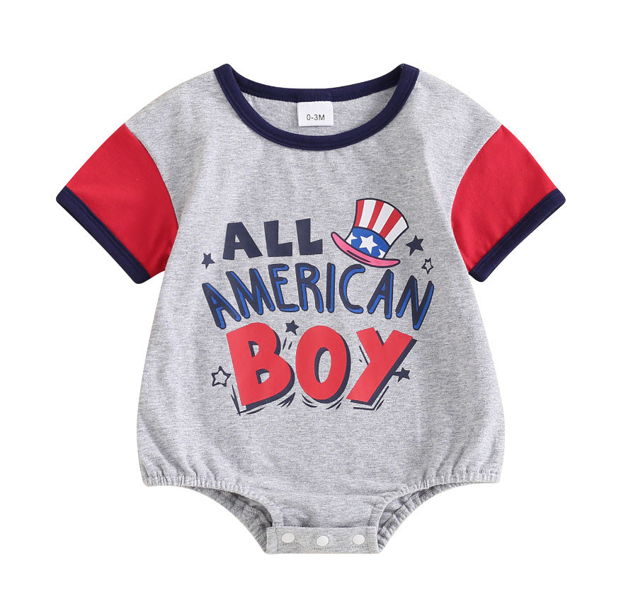 Baby Boy Color Matching Letters Printed Romper