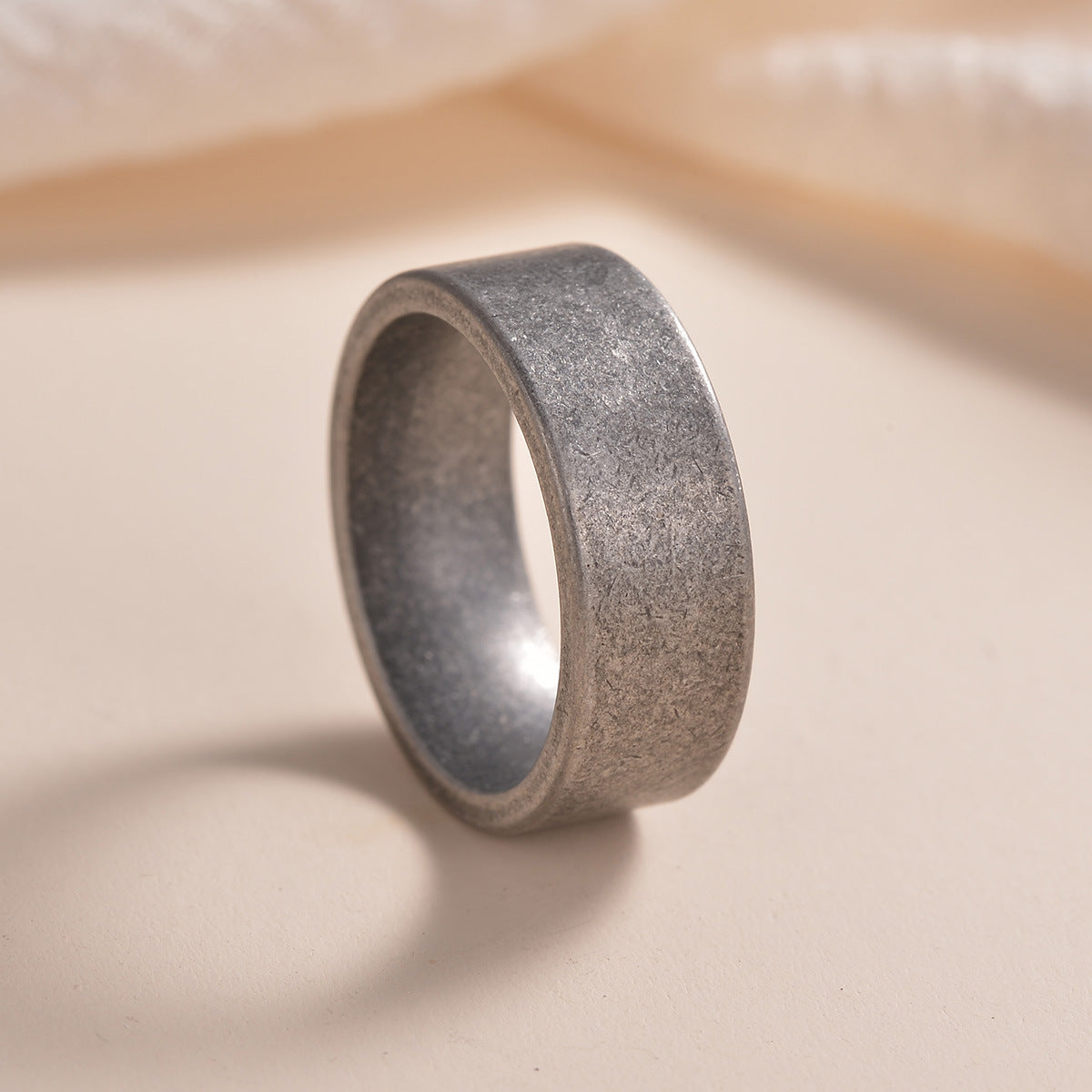 Men's Ornament Simple 8mm Distressed Titanium Steel Ring