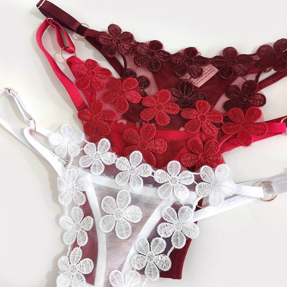 European And American Girls Sweet Embroidery Princess Mesh T-back And Breathable Adjustable Thin Band T-shaped Panties