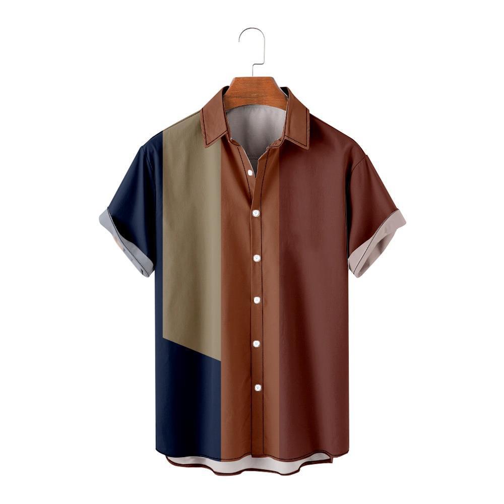 Men's Creative Short Sleeve Striped Print Shirt