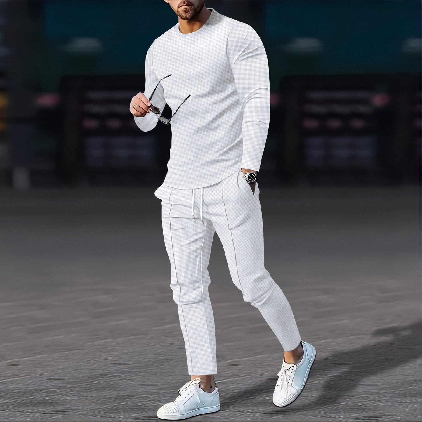 Men's Casual Waffle Long Sleeve Suit MultiColor