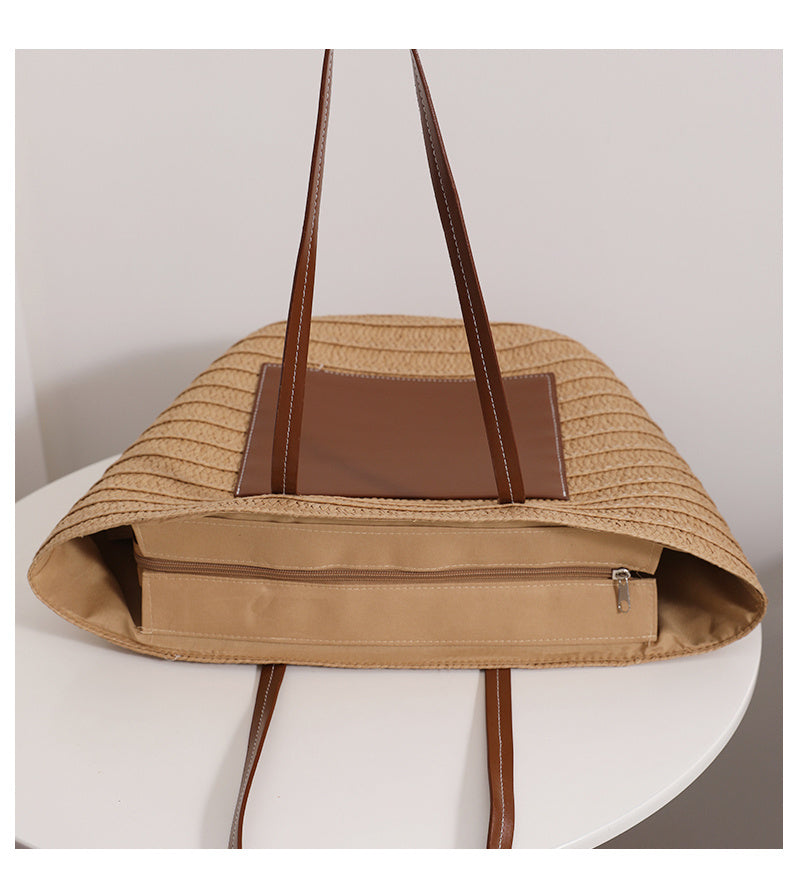 One Shoulder Portable Large Capacity Tote Woven Bag