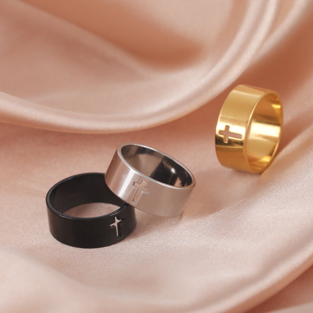 Classic Hollow Cross Stainless Steel Ring