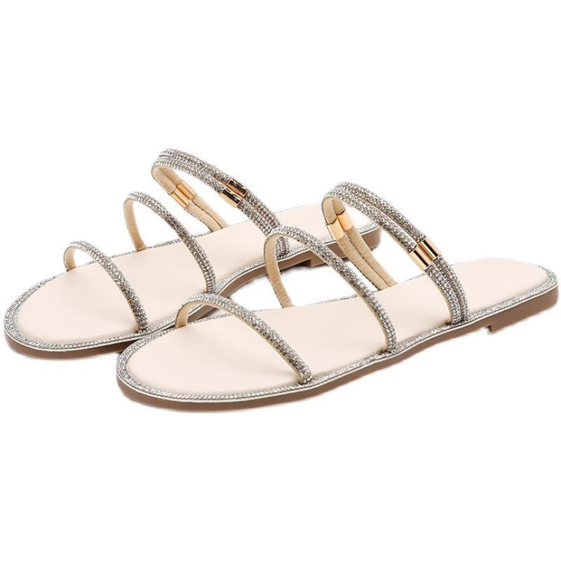Of Shoes Uses Casual Fashion Outerwear Flat Bottom Rhinestone Sandals