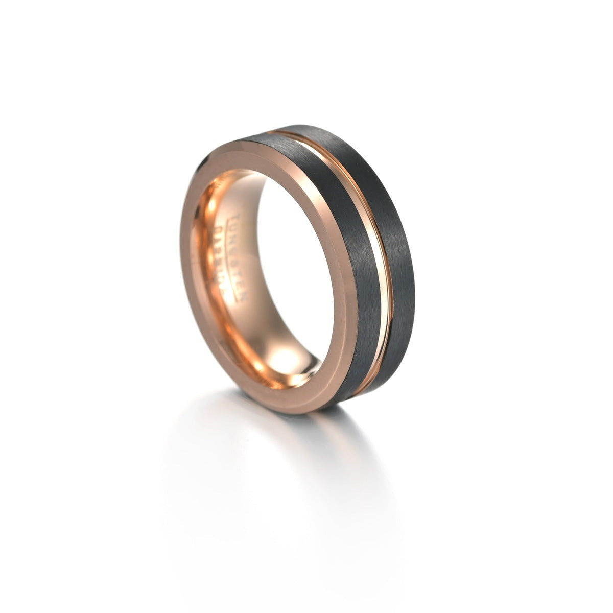 Men's Tungsten Steel Rose Gold Black Ring