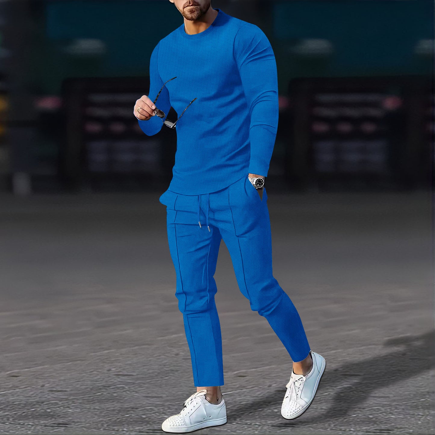 Men's Casual Waffle Long Sleeve Suit MultiColor