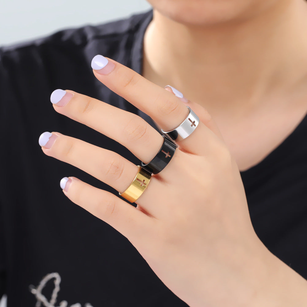 Classic Hollow Cross Stainless Steel Ring