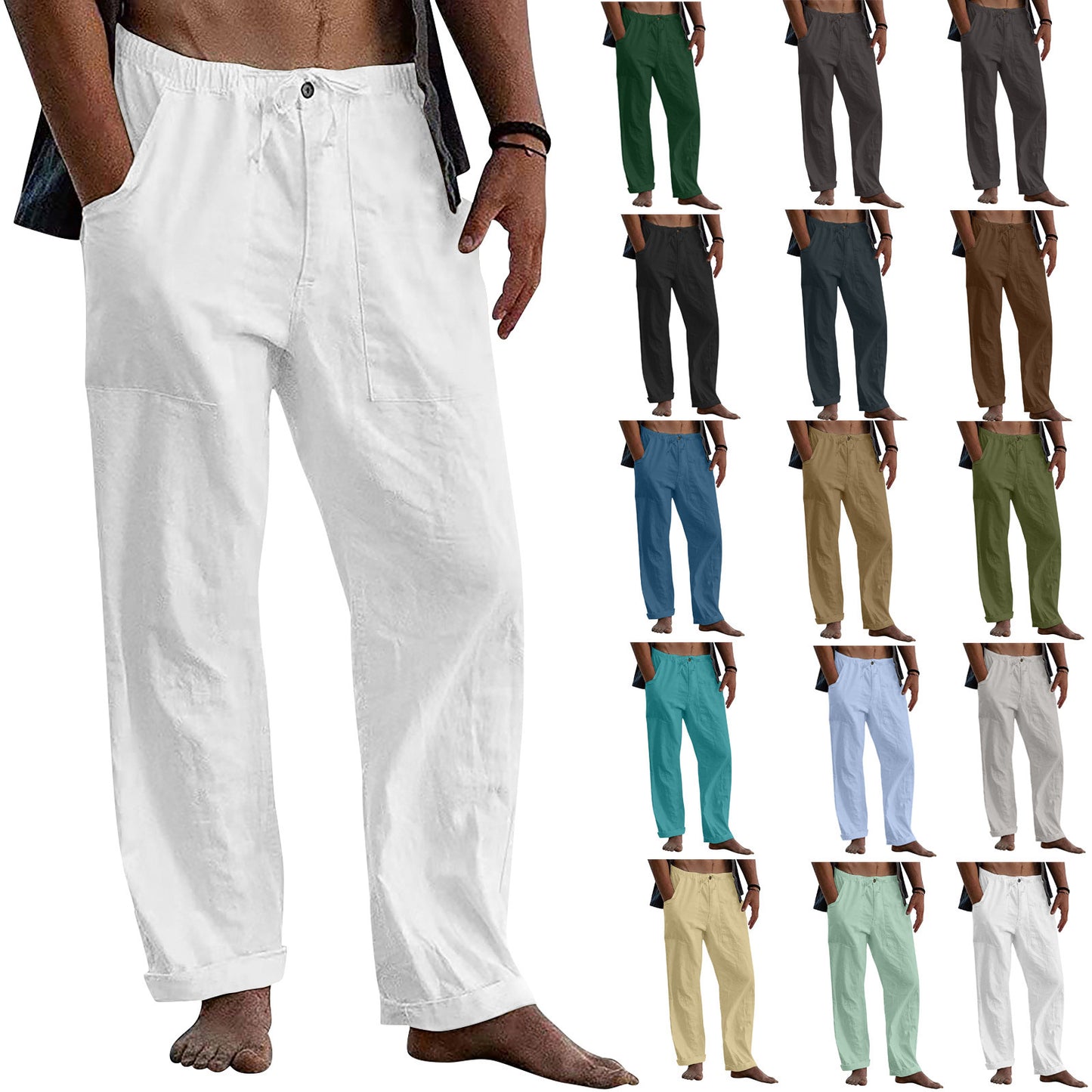 Drawstring Casual Men's Pants Summer Solid Color Trousers