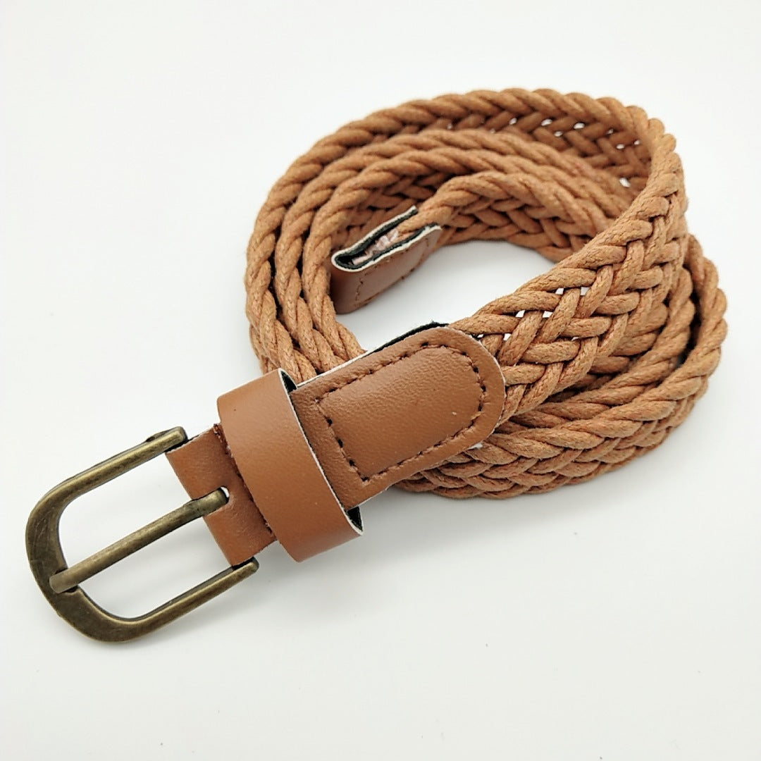 Vintage Style Alloy Pin Buckle Wax Rope Braided Belt