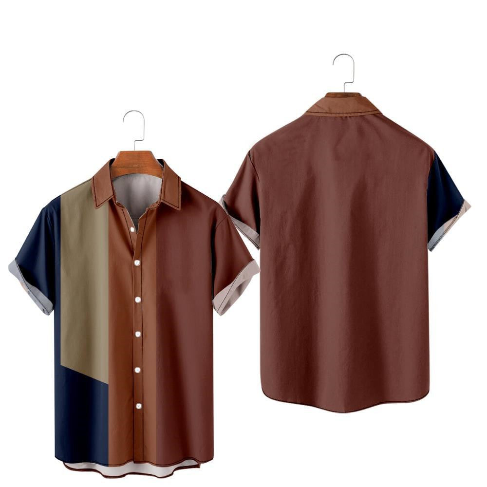 Men's Creative Short Sleeve Striped Print Shirt