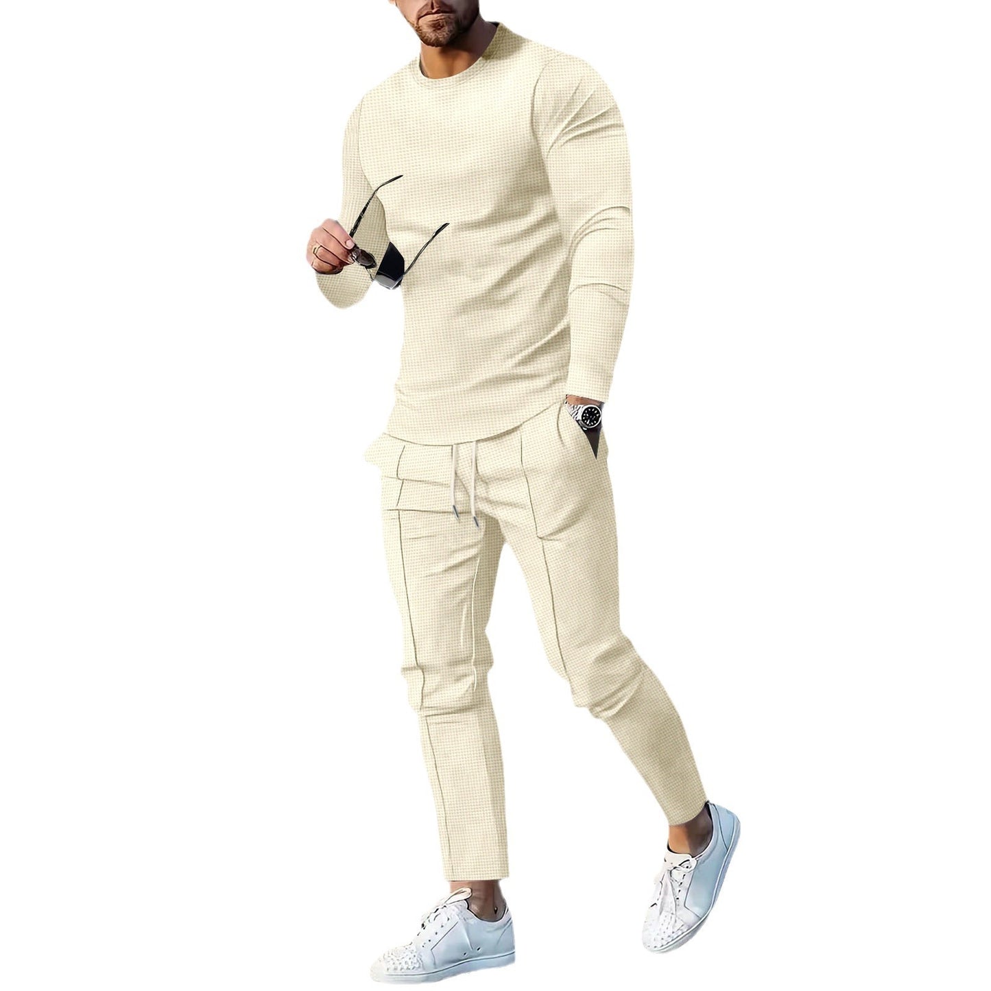 Men's Casual Waffle Long Sleeve Suit MultiColor