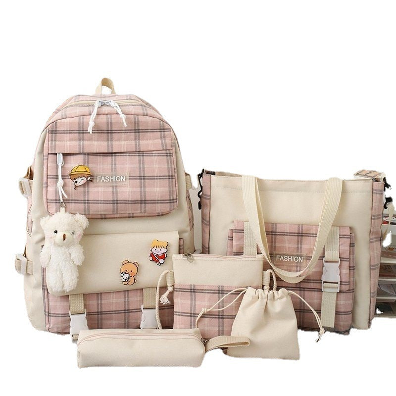 Backpack Japanese Cute Grid Elementary School Book
