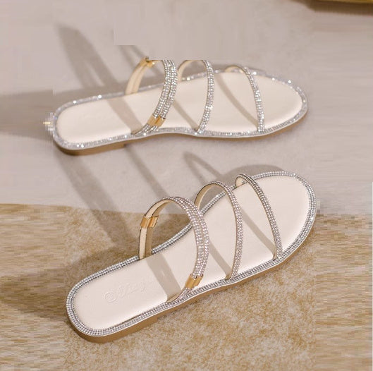 Of Shoes Uses Casual Fashion Outerwear Flat Bottom Rhinestone Sandals