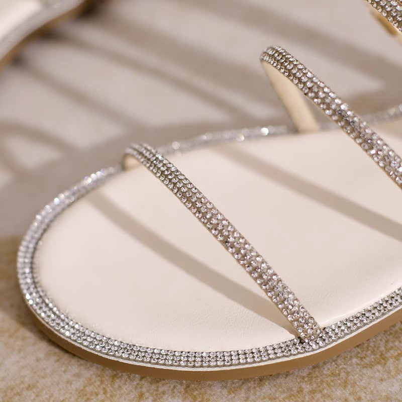 Of Shoes Uses Casual Fashion Outerwear Flat Bottom Rhinestone Sandals
