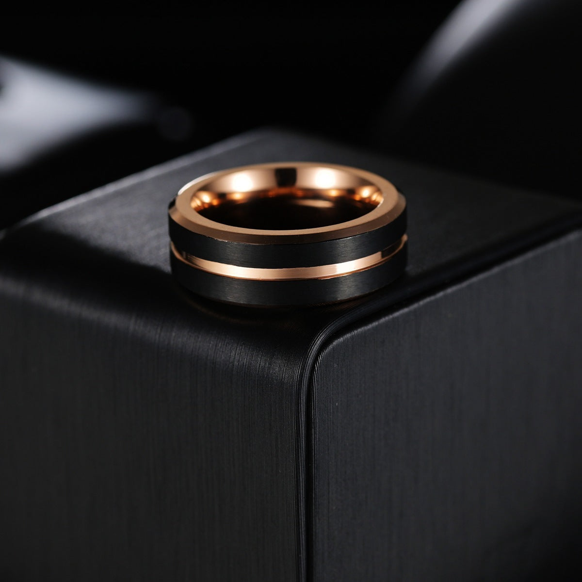 Men's Tungsten Steel Rose Gold Black Ring