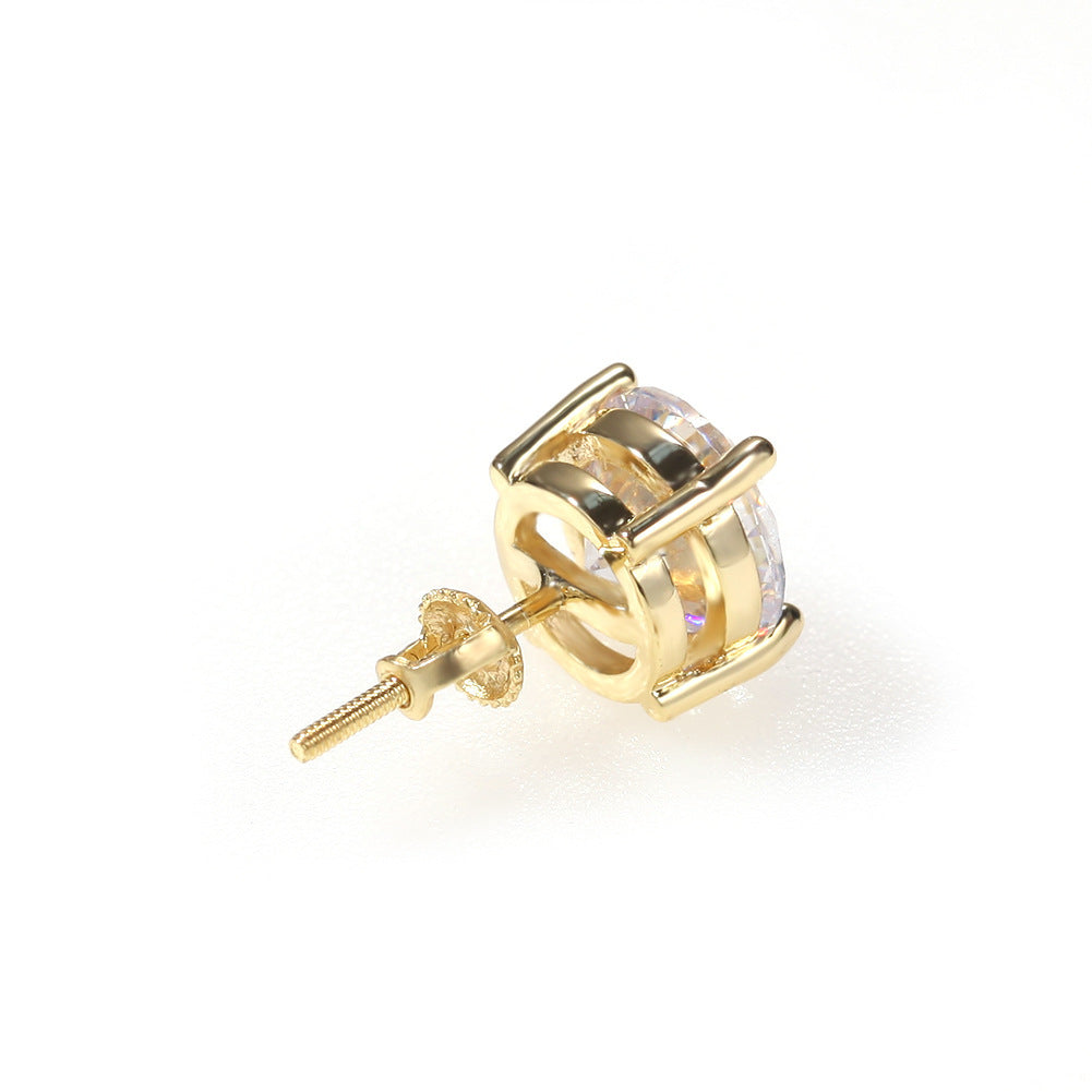 European And American Ins Classic Round Large Zircon Hip Hop Stud Earrings Silver Needle 925 Anti-allergy