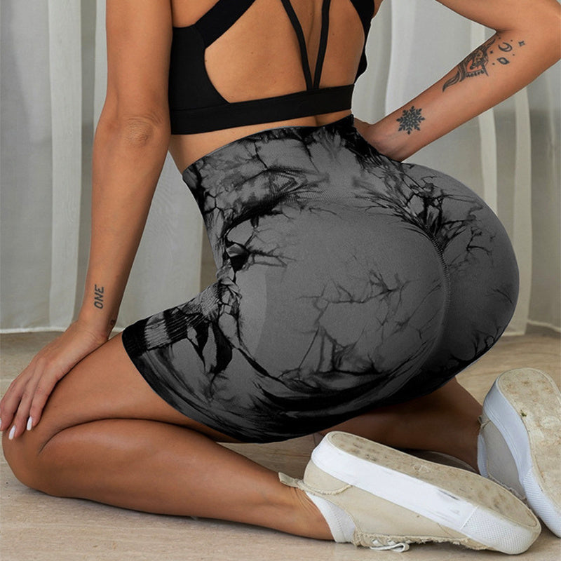 Tie-dye Printed Yoga Pants Summer Quick-drying Fitness Shorts High-waisted Hip-lifting Leggings Women Pants