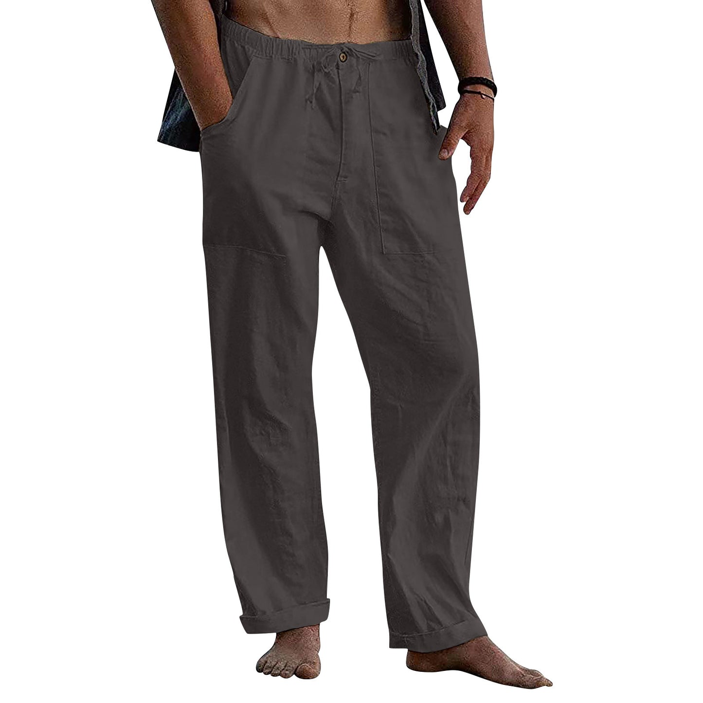 Drawstring Casual Men's Pants Summer Solid Color Trousers