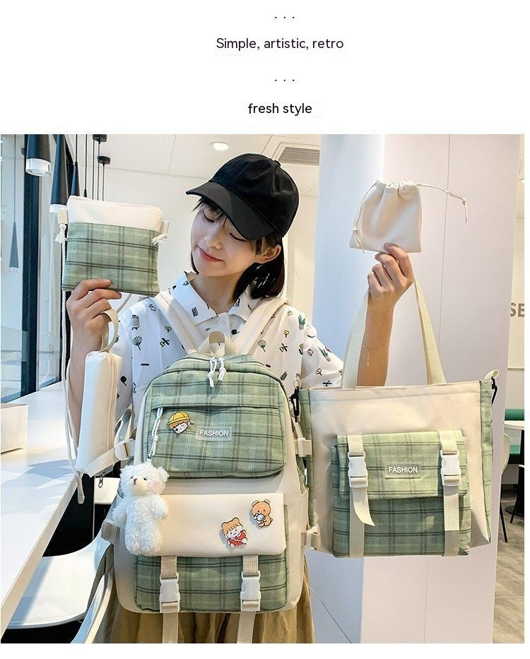 Backpack Japanese Cute Grid Elementary School Book
