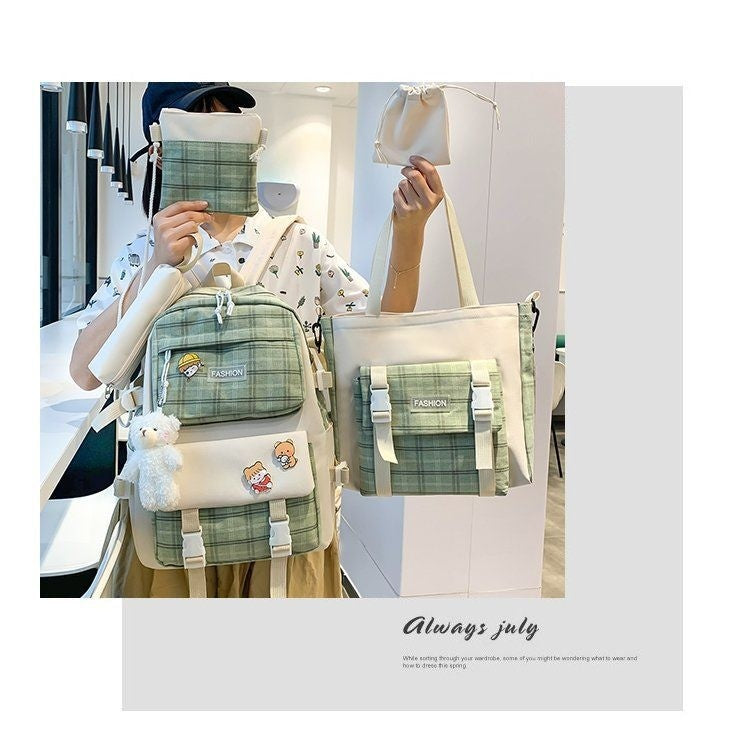 Backpack Japanese Cute Grid Elementary School Book