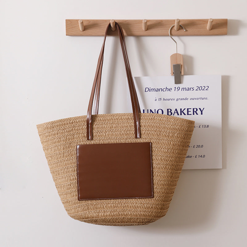 One Shoulder Portable Large Capacity Tote Woven Bag