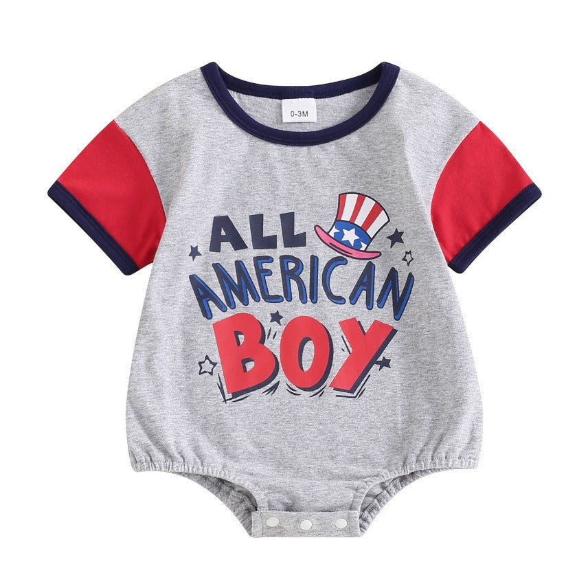 Baby Boy Color Matching Letters Printed Romper