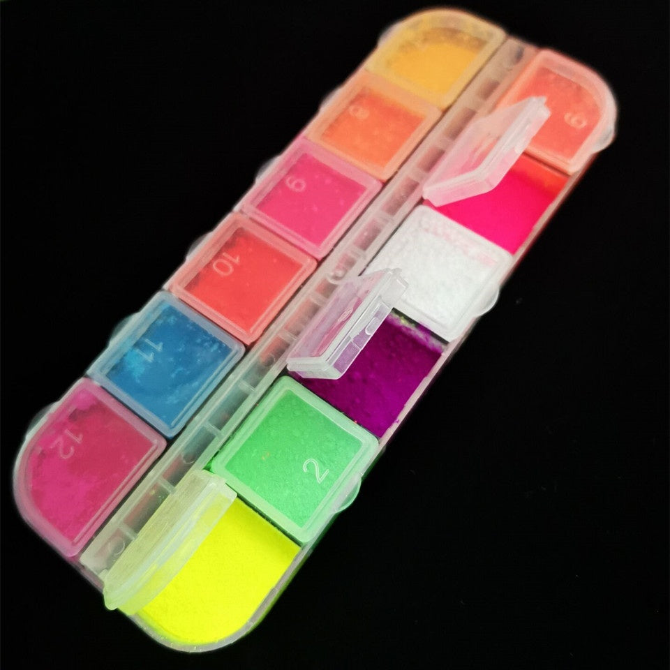 Nail Makeup Glitter Laser Sequins 12 Colors Fluorescent Powder Luminous