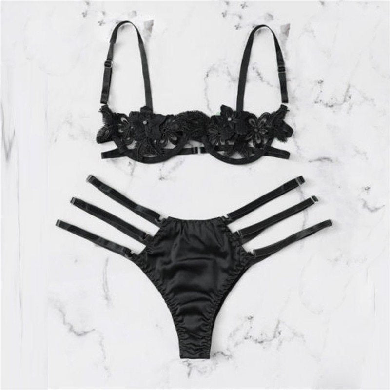 Women Lingerie Full Set with 3strap Lace underwear