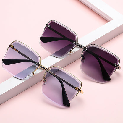 Personality Sunglasses Summer Half Metal Frame Two-color Gradient PC Lens Fashion Glasses