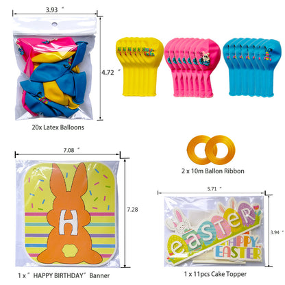 Easter Party Balloon Flag Set Egg Bunny Cake Card