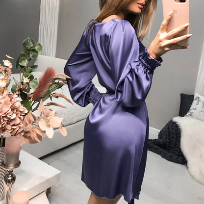 Spring New Small Lantern Sleeve Dress Pure Color