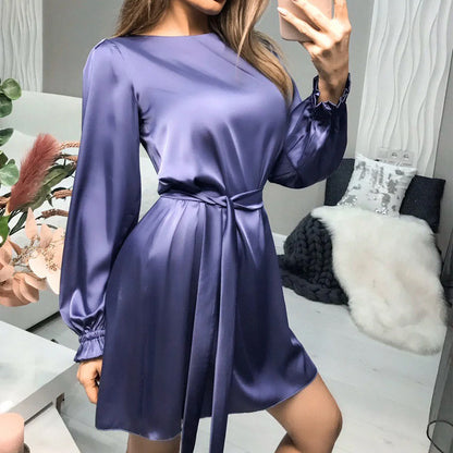 Spring New Small Lantern Sleeve Dress Pure Color