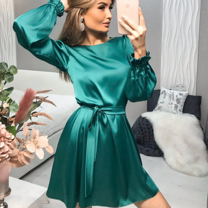 Spring New Small Lantern Sleeve Dress Pure Color