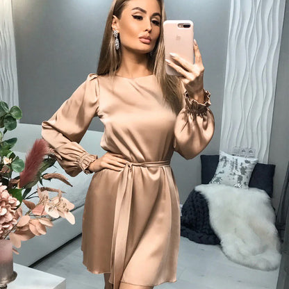 Spring New Small Lantern Sleeve Dress Pure Color