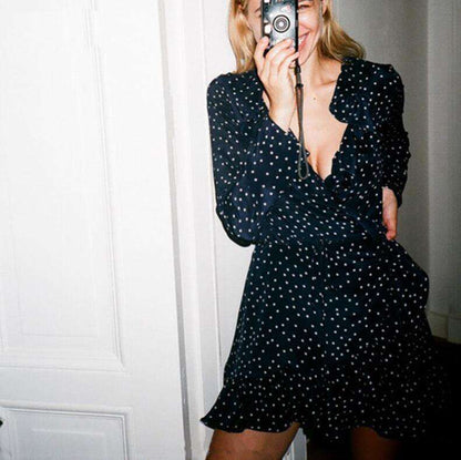 Printed Ruffled Wrap Breast Dress