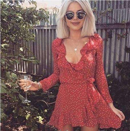 Printed Ruffled Wrap Breast Dress