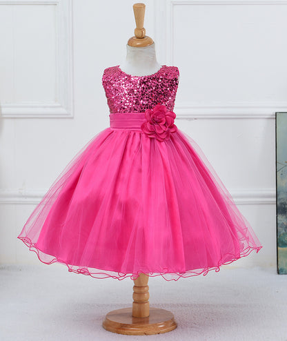 Baby Sequin Flower Girl Wedding Princess Party Frock Bow Elegant Stylish