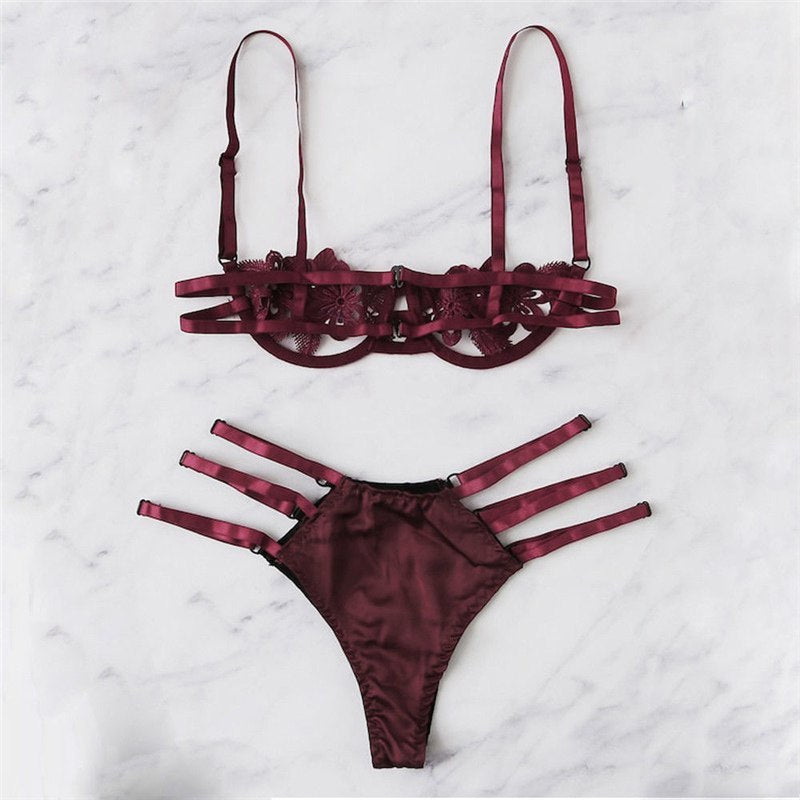 Women Lingerie Full Set with 3strap Lace underwear